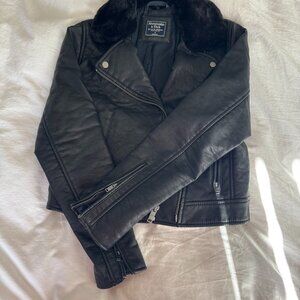 Abercrombie & Fitch Abercrombie Faux Leather Moto Jacket with Faux Fur Collar